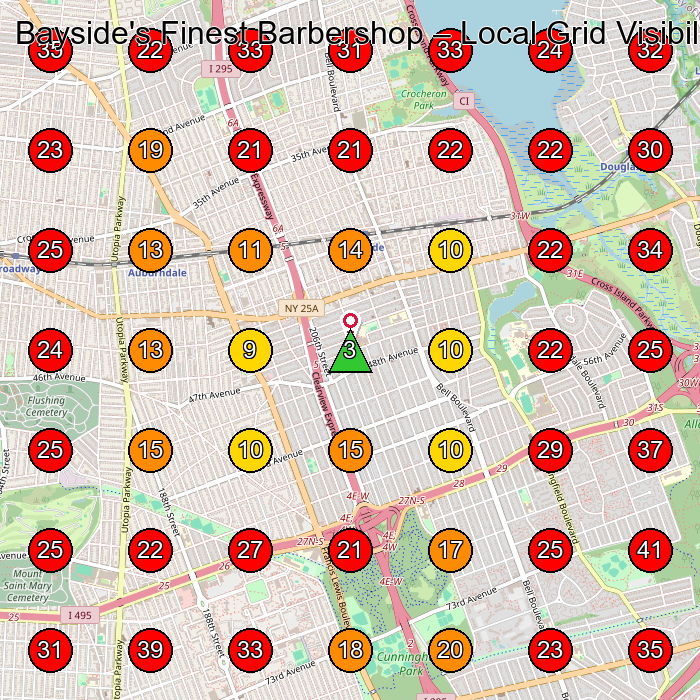 Bayside's Finest Barbershop GeoGrid visibility map for Barber Shop in Bayside